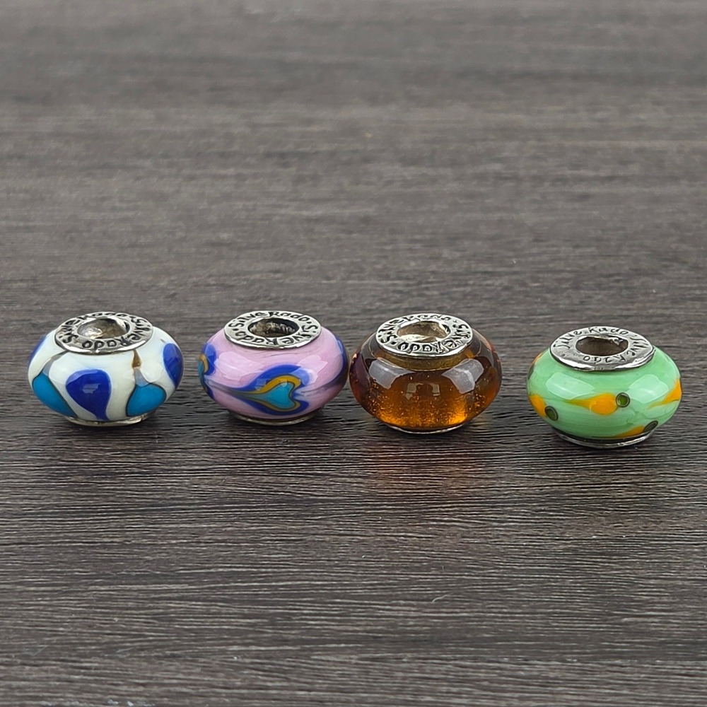 Silverado Murano Glass Charm Beads 925 Sterling Silver Core Lot of 4 Multicolor